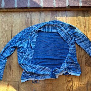 NIC+ZOE Chambray Blue & White Open-Front Cardigan